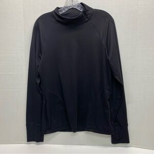 Yogalicious Lux Black Pullover Top Size L Zip Neck Thumbholes Athletic Casual